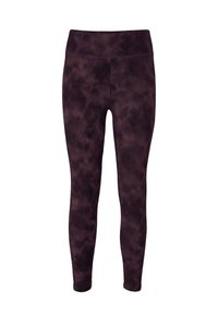 Paarse tie-dye leggings met een hoge tailleband, gemaakt van een rekbare, zachte stof, met een figuuraccentuerend ontwerp en een enkel-lange snit.