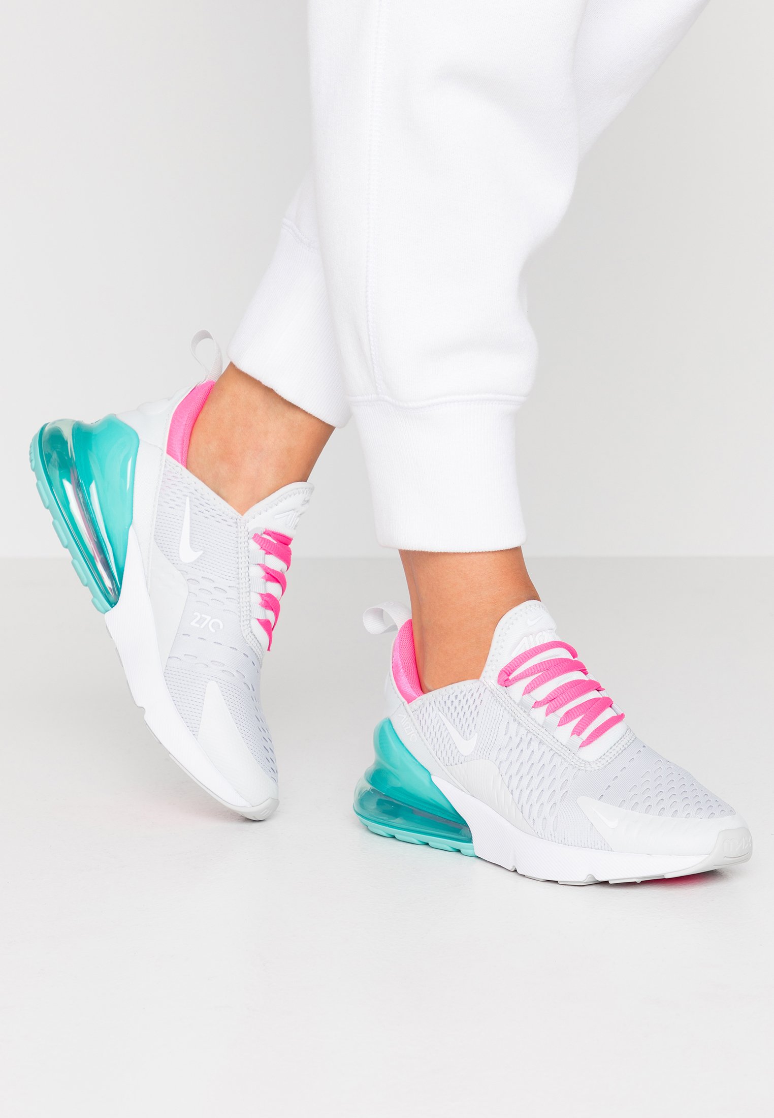 Nike Sportswear Air Max 270 Trainers Pure Platinum White Pink Blast Aurora Green Silver Zalando Co Uk
