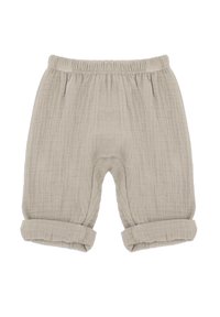 Helle graue Leinenmischungshorts mit einem elastischen Bund, sanft knittriger Textur und aufgerollten Säumen. Sie bieten eine lockere Passform und atmungsaktives Material.