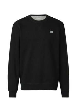 Sweat-shirt noir à manches longues avec col rond, poignets et ourlet côtelés, petite écusson logo "s.Oliver" sur la poitrine gauche.