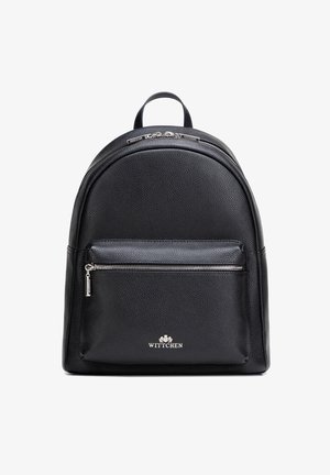 Černý batoh z texturované kůže s přední kapsou na zip, stříbrným zipem, horním úchytem a vyraženým logem Wittchen na dolní přední části.
