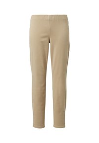 Beige Baumwollhosen im slim fit, mit einem elastischen Bund, glatter Textur und schlichtem Design. Saumabschlüsse an den Knöcheln.