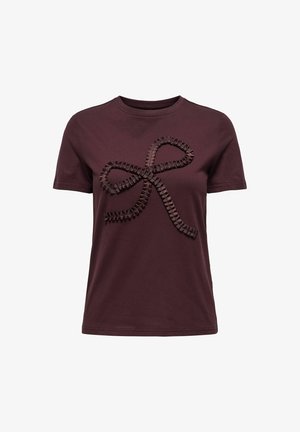 Μαύρο μωβ κοντομάνικο μπλουζάκι με υφή σχεδίου κορδονιού σε σχήμα φιόγκου μπροστά.