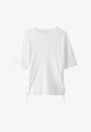 Stradivarius, T-SHIRT WITH SIDE TIES - T-shirts print - beige
