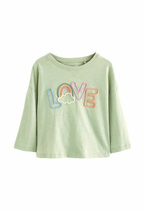REGULAR FIT - Tops ar garām piedurknēm - green love slogan