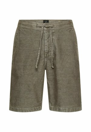 Olivgrüne Cord-Shorts mit elastischem Bund und vorderem Kordelzug, knielang mit lässiger Passform.