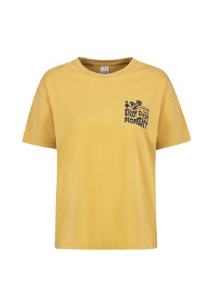 VILA, KURZARMSHIRT RUNDHALSAUSSCHNITT SPRUCHDRUCK LÄSSIG - Print T-shirt - gelb