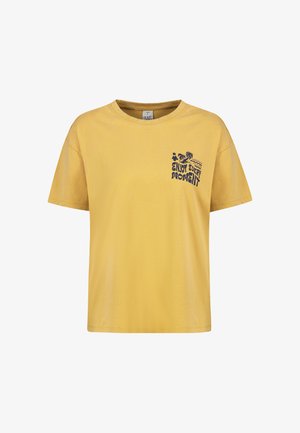 VILA, KURZARMSHIRT RUNDHALSAUSSCHNITT SPRUCHDRUCK LÄSSIG - Print T-shirt - gelb
