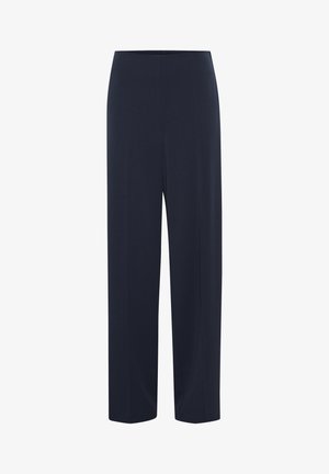 Námořnické široké kalhoty vyrobené z hladkého materiálu, s vysokým pasem a bez viditelných švů. Čistý a minimalistický design.