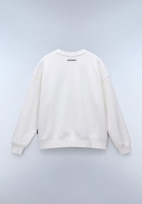 Witte katoenen sweatshirt met een ronde hals, verlaagde schouders en een geribde zoom. Bevat een klein logo aan de achterkant nabij de halslijn.