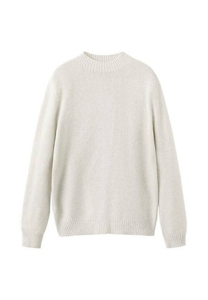 Svetlo sivi pleteni pulover z okroglim izrezom, dolgimi rokavi in rebrastim robom. Mehka tekstura, sproščen kroj, brez vidnih vzorcev ali dodatkov.