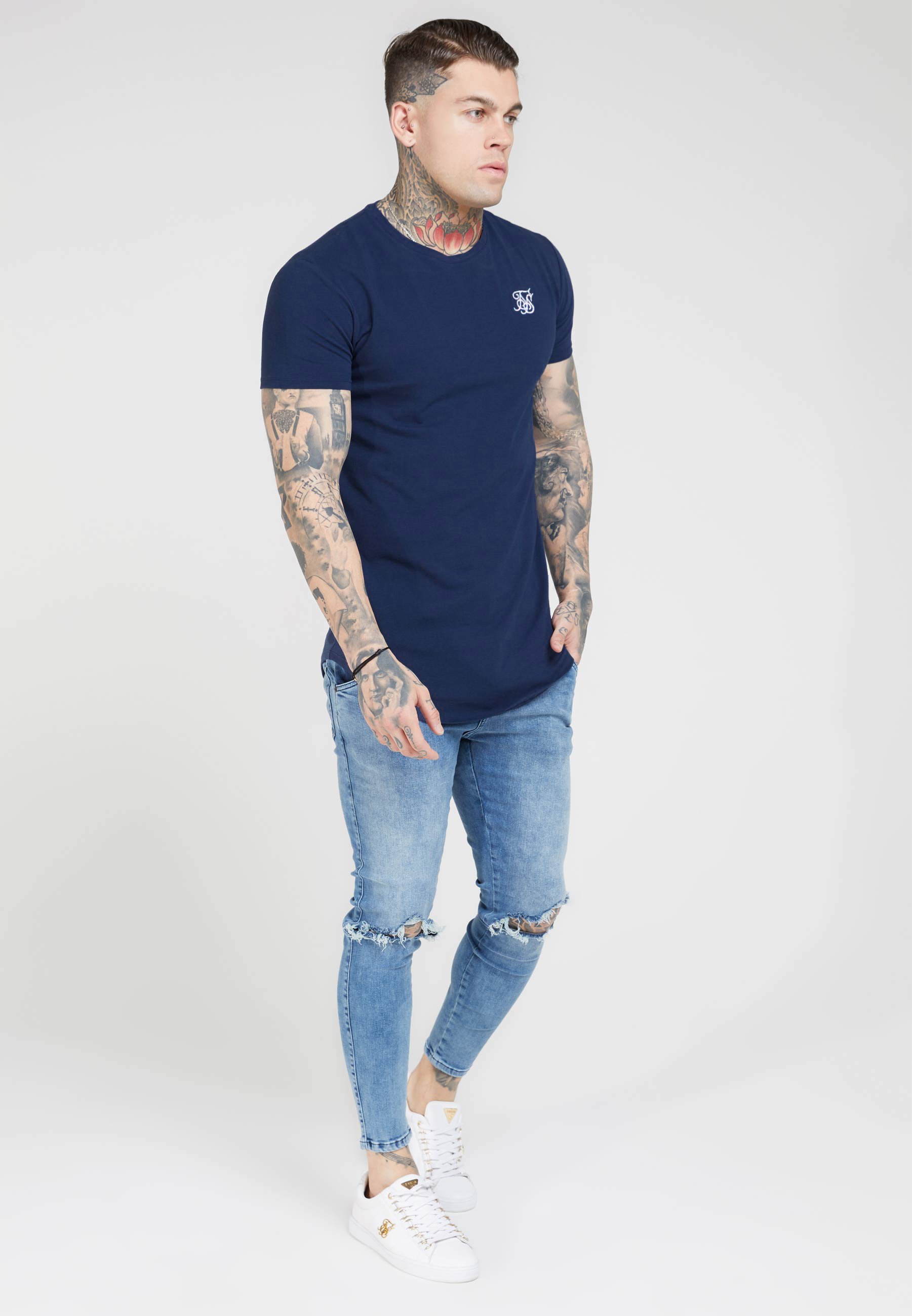 Camiseta SIkSilk Rib Azul Marino Hombre