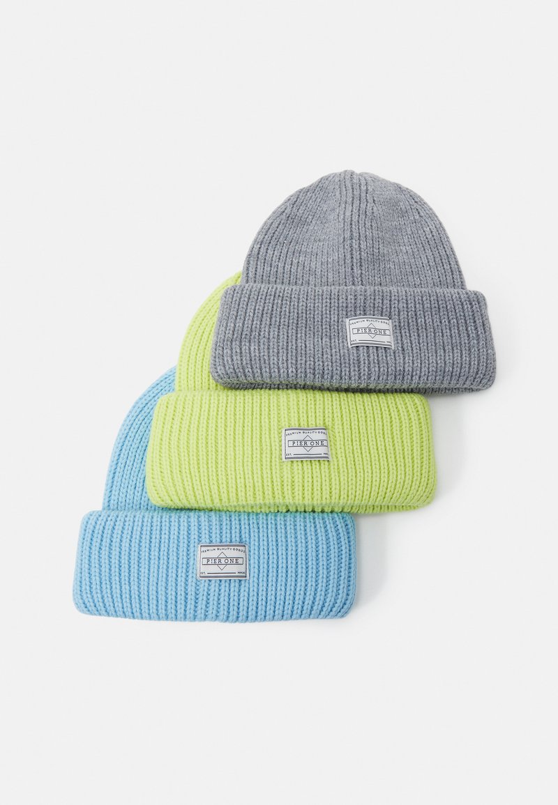 Pier One UNISEX 3 PACK Gorro grey, neon green, light blue/gris