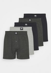 Confezione di cinque boxer in diverse sfumature di grigio e nero. Realizzati in un materiale morbido con una vita elasticizzata e etichetta con logo, dotati di apertura con bottone.