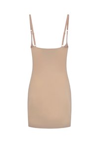 Abito canotta nudo con sottili spalline regolabili, silhouette aderente, texture liscia e design minimalista, adatto per essere indossato a strati.