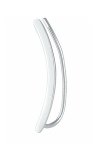 Touca con diseño curvado, hecha de metal plateado brillante. Presenta un acabado suave y pulido, y una estructura simple y minimalista.