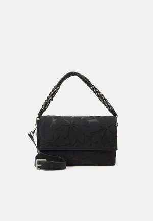 Sac Pochette en Cuir Noir Cuenca - Bandoulière Noire et Blanche