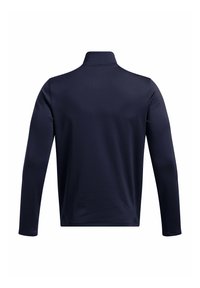 Mørkeblå langærmet pullover med høj krave. Fremstillet af tekstureret stof, med flade sømme og tætsiddende pasform. Ingen synlige logoer eller mønstre.