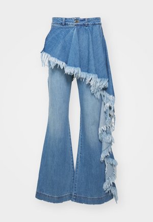 Palomo DISTRESSED OVERSKIRT TROUSERS UNISEX - Traperice opuštenog kroja - washed light blue denim