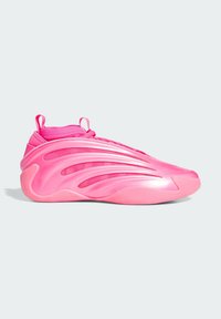 Bright pink athletic sneaker with sculpted, wave-like sole and mesh upper, low-cut design, and pull tabs at heel and tongue.