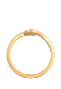 Goudkleurige ring met een glad, minimalistisch ontwerp. Heeft een ronde vorm en een lichte draai in de band voor een elegante uitstraling.