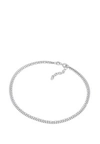 Silberne Kettenarmband mit ineinander greifenden Gliedern, das eine glatte Textur aufweist und einen Karabinerverschluss für einen sicheren Verschluss hat.