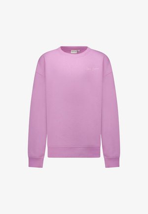 Lichtroze sweatshirt gemaakt van zachte stof, met een ronde halslijn, geribde mouwen en zoom. Subtiele geborduurde tekst op de voorkant.