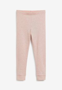 Világos rózsaszín leggings puha, rugalmas anyagból, melírozott textúrával. Egyszerű dizájnnal és illeszkedő mandzsettákkal a bokán.