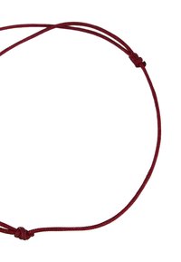 Roter geflochtener Schnur mit zwei verstellbaren Enden, ausgestattet mit Knoten zur Befestigung. Glatte Oberfläche, flexibles Design geeignet für verschiedene Verwendungszwecke.