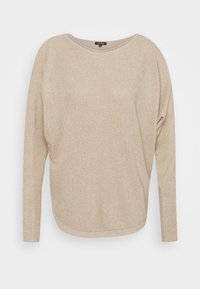 Beige tröja med lös passform, rund halsringning och långa ärmar. Tillverkad av strukturstickad tyg, med en något böjd fåll.