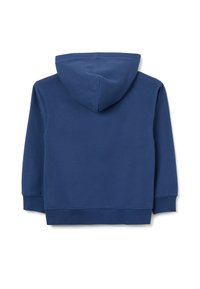 Sudadera azul marino con capucha ajustable, mangas largas y puños de canalé. Fabricada en un tejido suave con una textura lisa, presenta una parte posterior de corte limpio.