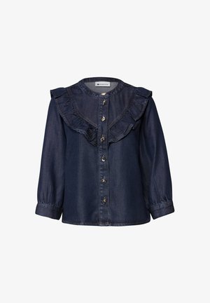 Street One, LANGARM DENIM BLUSE MIT RÜSCHEN - Overhemdblouse - dark blue soft washed
