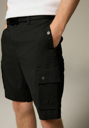 REGULAR FIT BELTED CARGO - Šortai - black