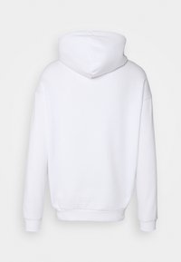 Sweat à capuche blanc uni vu de dos avec manches longues et poignets et ourlet côtelés.