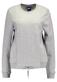 Grå sweatshirt med rund halsringning, långa ärmar och dragsko i fållen. Tillverkad av mjukt tyg med subtil struktur och en liten logotyp på ärmen.