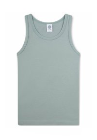 Canotta in cotone verde chiaro con scollatura rotonda e senza maniche. Presenta un design semplice e una texture morbida, adatta per essere indossata a strati.