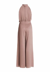 Combinaison sans manches rose poussiéreux à jambes larges, col montant et fermeture éclair au dos.