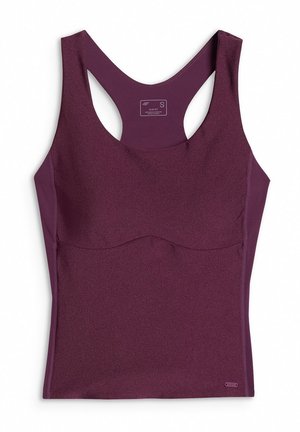 Bezrękawnik sportowy slim fit w ciemnofioletowym kolorze, z krojem typu racerback, rozmiar S, wykonany z gładkiego, elastycznego materiału.