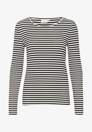 Langarmshirt mit schwarz-weißen horizontalen Streifen, Rundhalsausschnitt, geripptem Material und taillierter Passform.