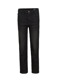 Zwarte denim jeans met een rechte pasvorm, standaard vijf-pocket ontwerp en een knoopsluiting. Kenmerkt zich door minimale vervaging en een gladde textuur.