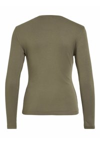 Olivgrön långärmad T-shirt i mjukt material med rund halsringning, smal passform och utan synliga mönster eller detaljer.