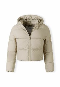 Geknipt gewatteerd jack in lichtbeige, met een capuchon, volledige rits en een quiltstructuur met horizontale stiksels.