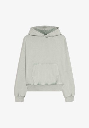 Sweat à capuche gris clair avec poche kangourou à l'avant, poignets et ourlet côtelés, et coupe décontractée.