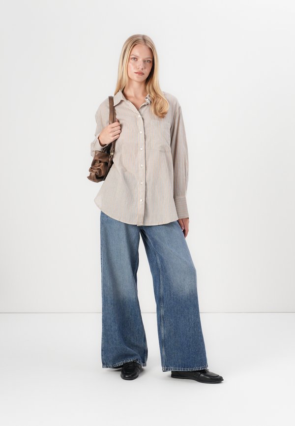 TIE BACK SHIRT - Button-down blouse - beige stripe2