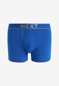 Modré bavlnené boxerky s elastickým pásom v zlatej farbe, na ktorom je nápis "NEXT". Materiál je hladký, so priliehavým strihom a detailným prešívaním.