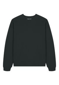 Felpa nera a collo rotondo realizzata in tessuto morbido. Presenta polsini e orlo a costine, una vestibilità rilassata e un design minimalista senza grafiche visibili.