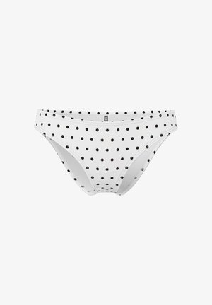 Biancheria intima stile bikini bianca con piccoli pois neri distribuiti uniformemente, bordi senza cuciture e taglio a vita bassa.