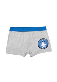 Boxer briefs grigi chiaro con cintura blu e patch NASA AFRL che presenta un navetta spaziale e il testo "Vehicle Integration & Test" sulla gamba destra.
