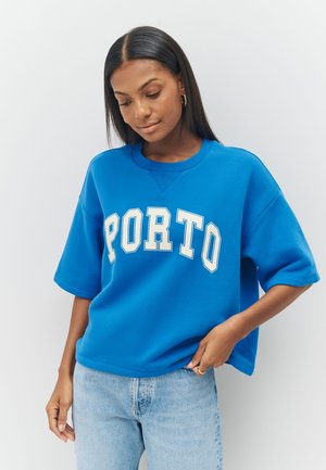 Next RAW HEM DETAIL WASHED RICH CREW NECK SHORT SLEEVE HEAVYWEIGHT - Tricou cu imprimeu - bright blue porto city graphic