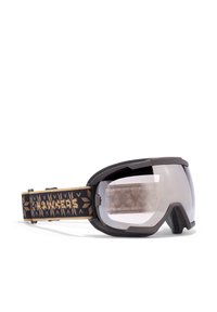 Sí szemüveg fekete és arany mintás pánttal, szürke lencsével és fekete kerettel. Habréteggel bélelve a kényelemért, téli sportokhoz tervezve.